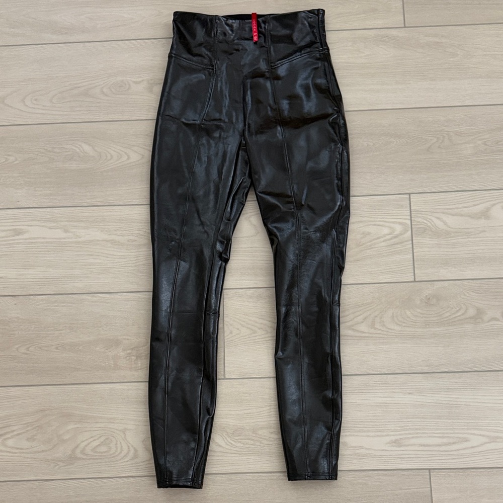 Spanx Black Faux Leather High Shime  High-Waisted Pants Small